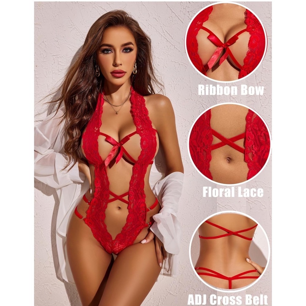 NEW! Avidlove Red Floral Lace Teddy Lingerie Small NWT - Picture 2 of 6